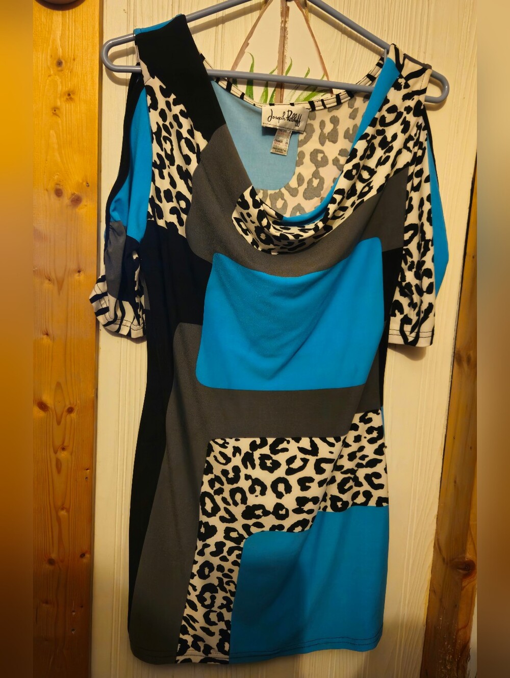 Joseph Ribkoff Blue + Leopard Print Sheath Dress Size 6